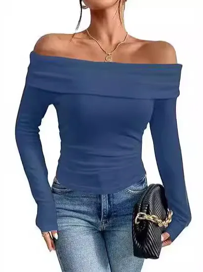 

Color One oulder Women's T-irt Sweet Sle Long Sve Breathable Polyester Casual Daily Wear for Young Girls