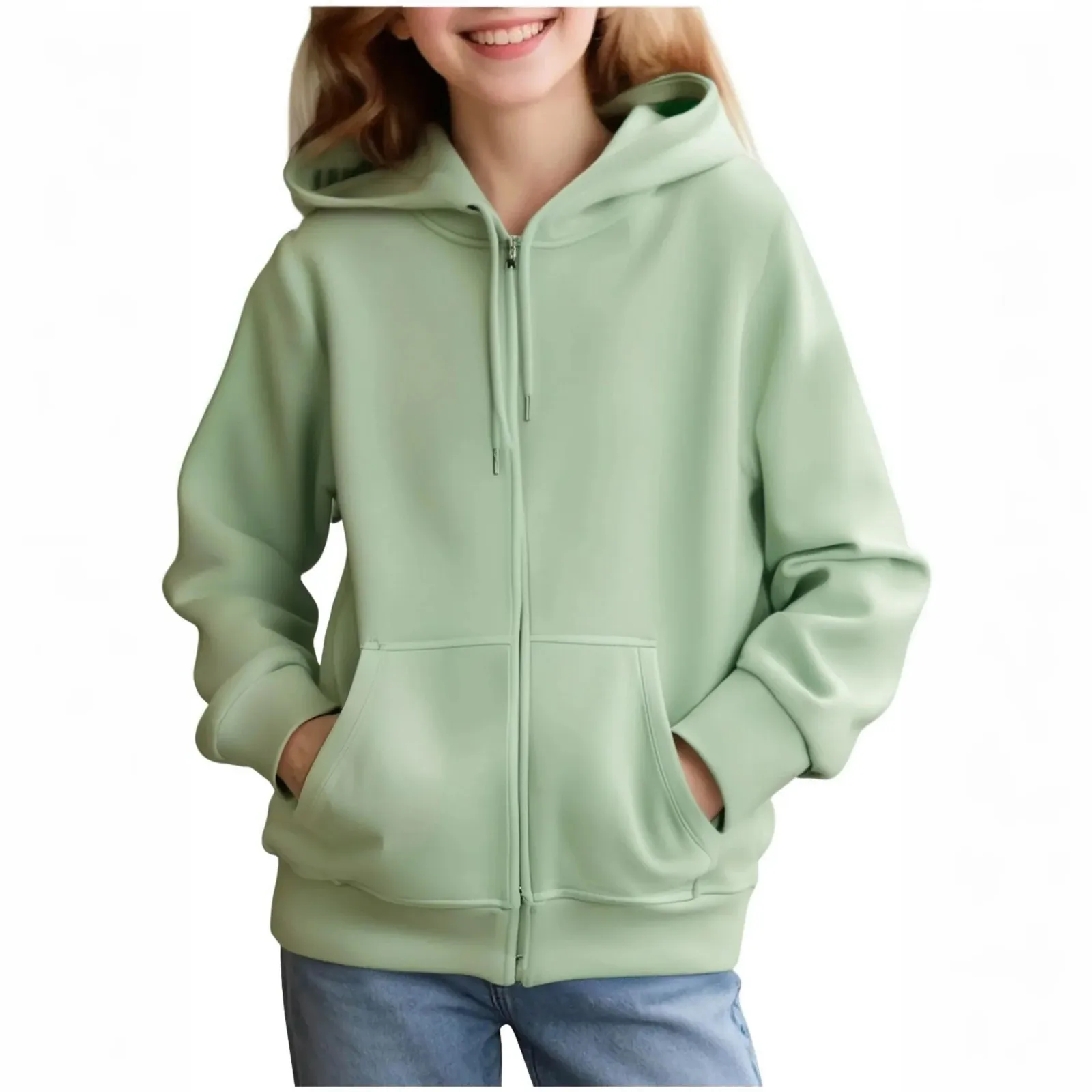 

Детская толстовка с капюшоном на молнии, мягкая свободная толстовка, дышащий хлопковый топ, удобная повседневная одежда для мальчиков и девочек