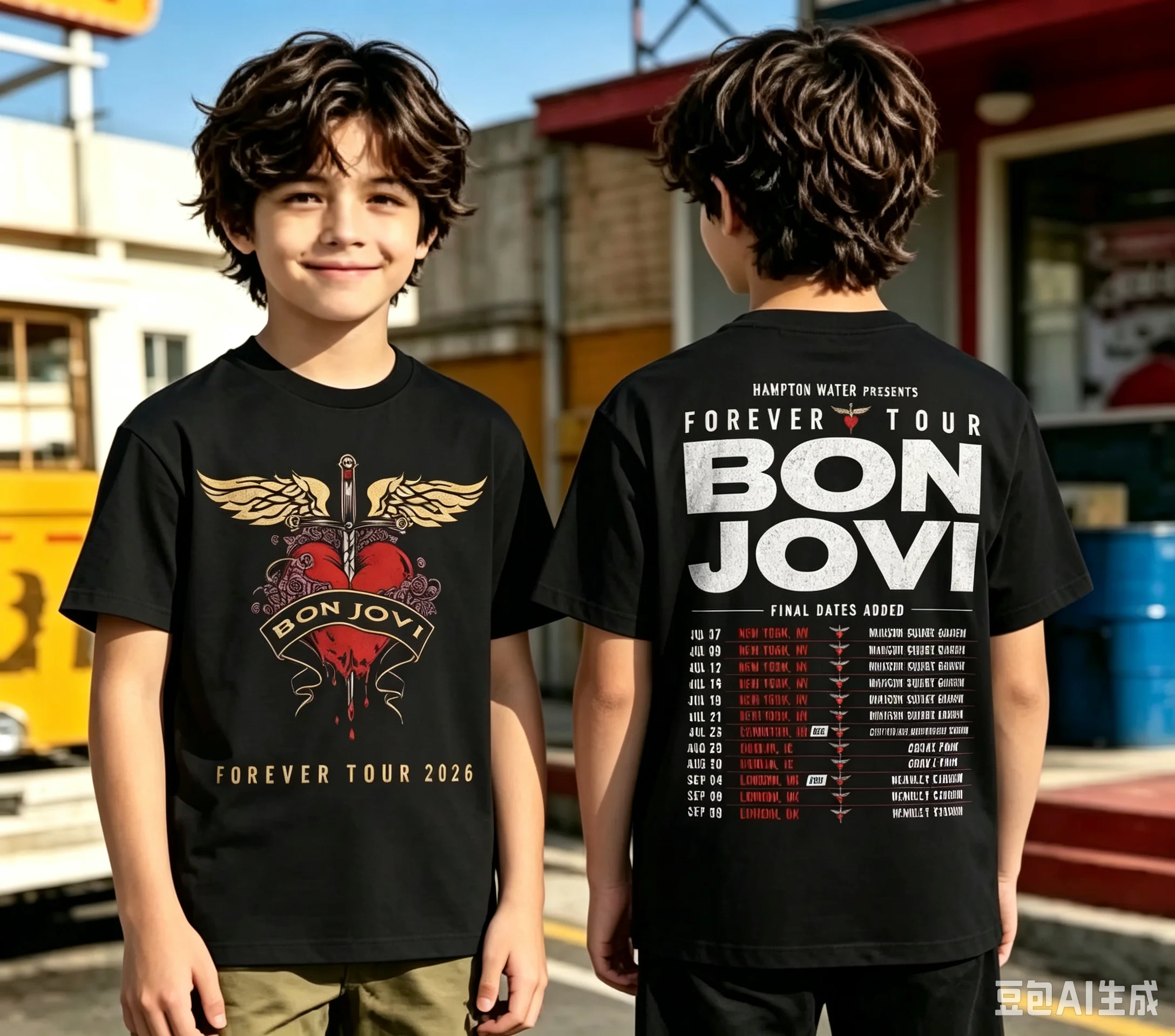 1pc Forever Tour 2026 Bon Jovi Heart Dagger Wings Graphic Rock Cotton T shirt Unisex Men Women Kids Streetwear Casual Vacation