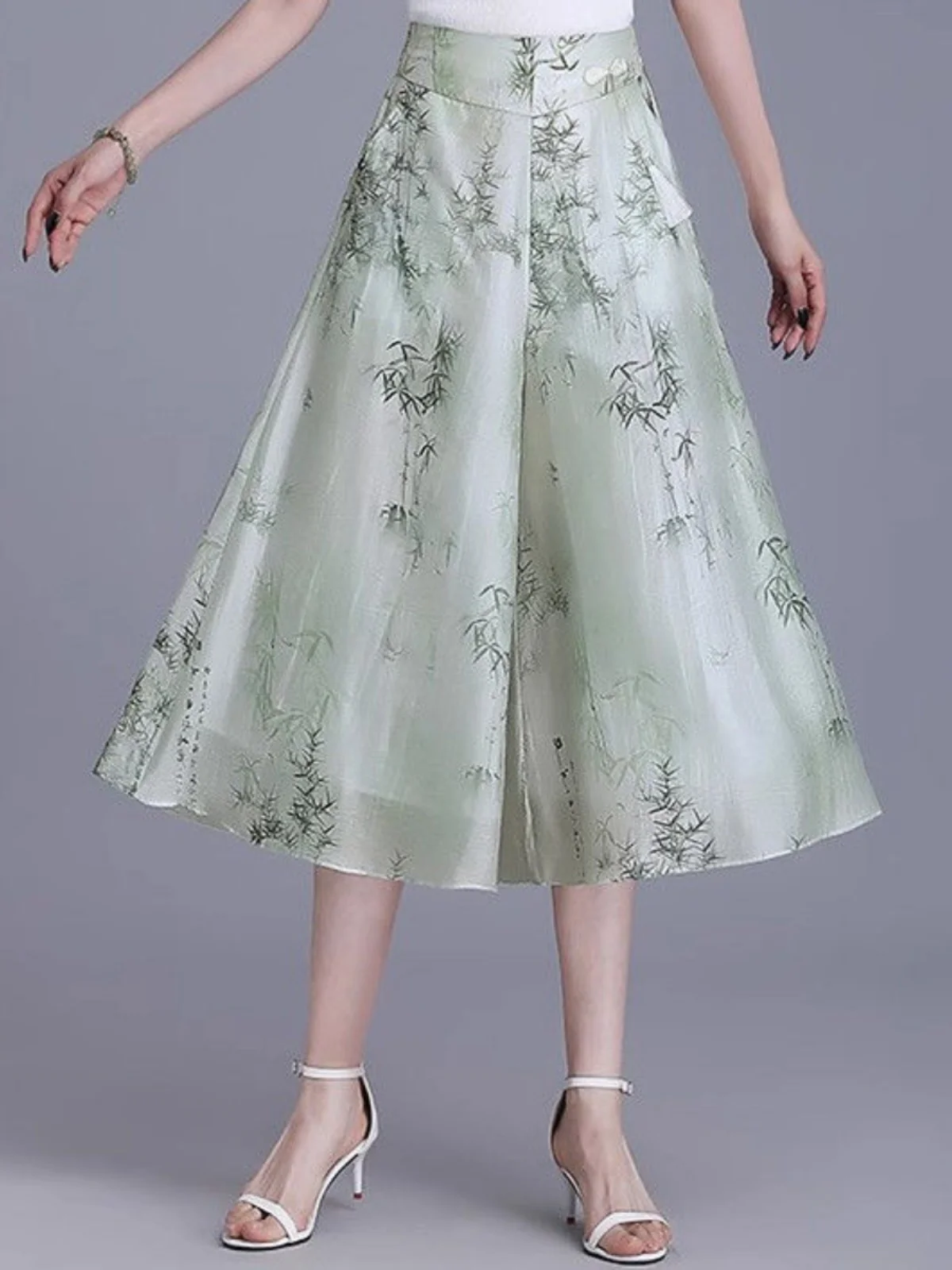 

Fashionable Summer 2026 Thin Print National Style Seven-Foot Pants Women Casual High Waist Slimming Ice Silk Wide Leg Skirt P...