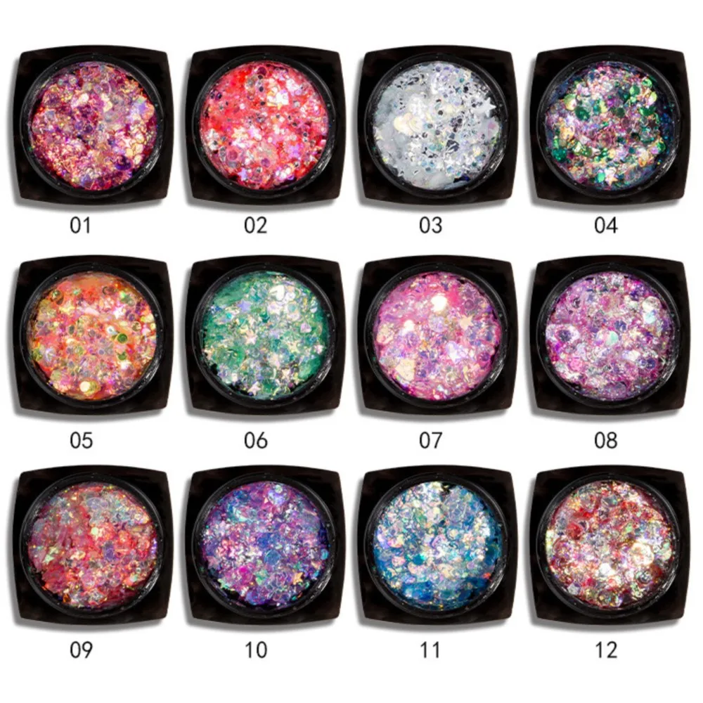 1Jar Laser Sequin Gel Face Body Glitter Eyeshadow Cream Colorful Sequin Body Cream Stage Festival Party Makeup Gel Glitter Flake