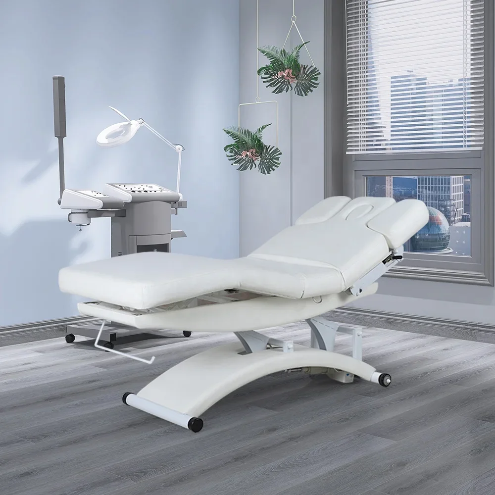 New White Esthetician Therapy Spa Treatment Salon 3 Electric Motor Extension Lash Facial Table De Massage Bed