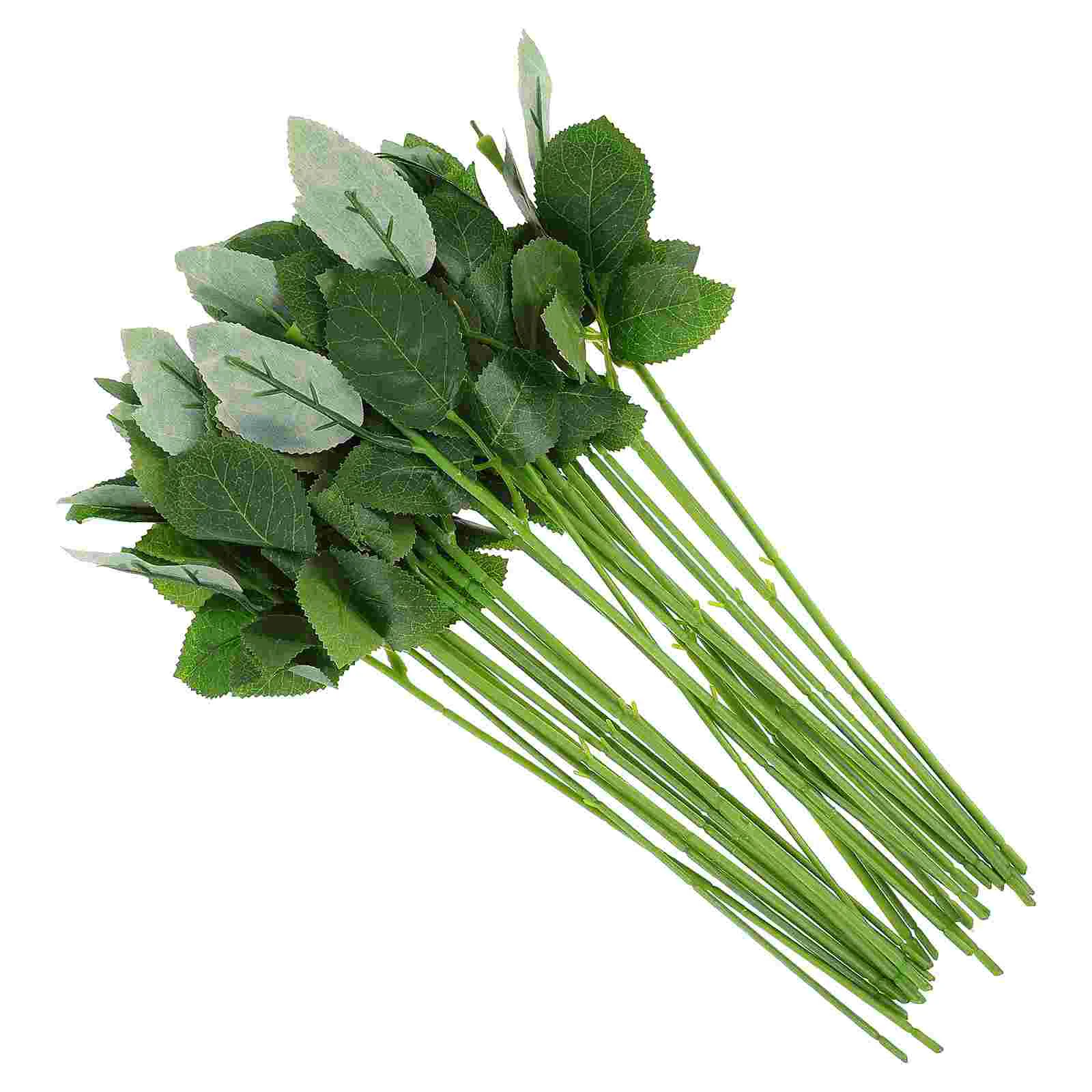 

30 Pcs Artificial Flowers Simulation Pole Stem with Leaves Plant Floral Green Rose