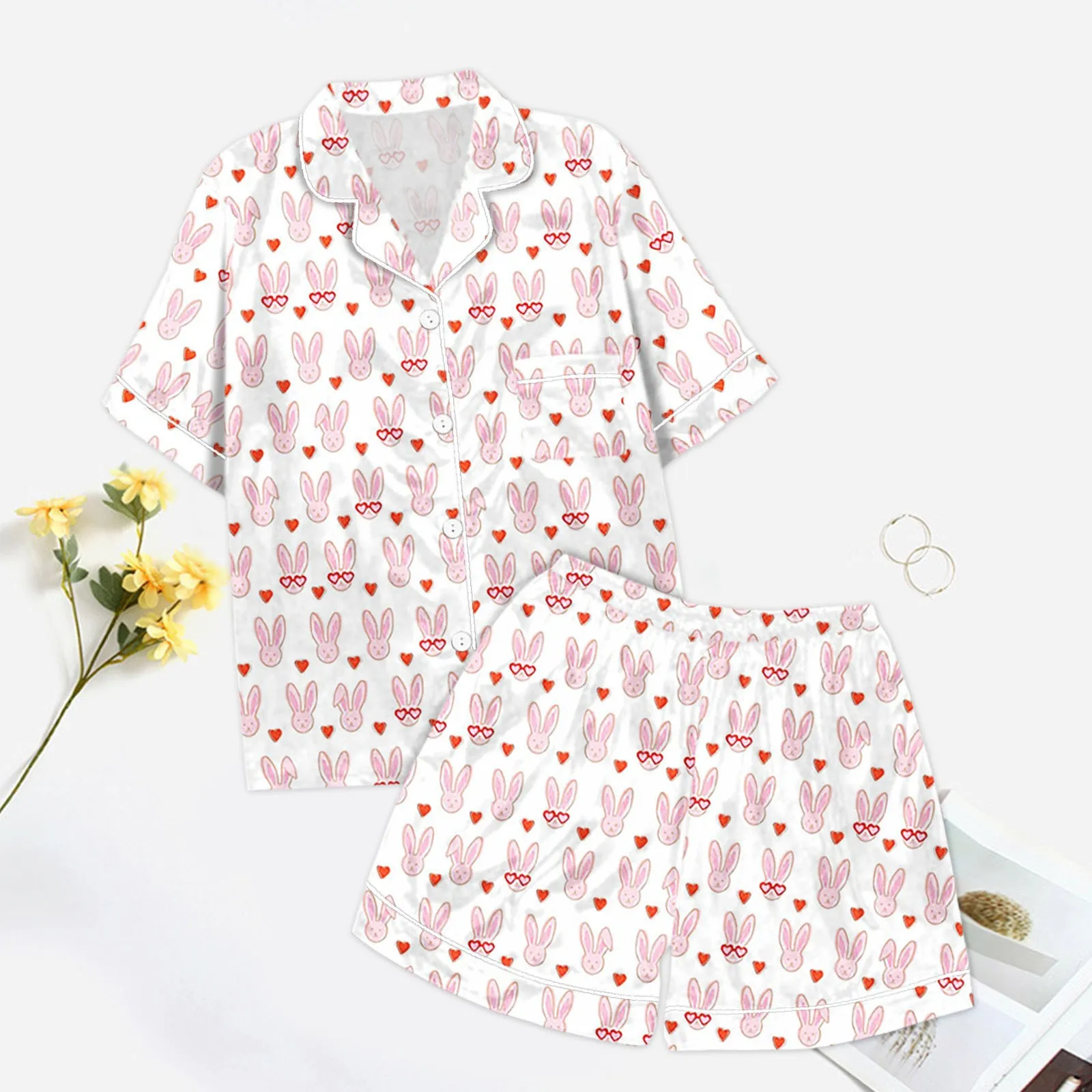 

Pajamas Monkey Pattern Shirt Shorts Pajamas Set For Women Graphic Print Short Sleeve Button 2 Piece Sets Sleepwear Loungewear