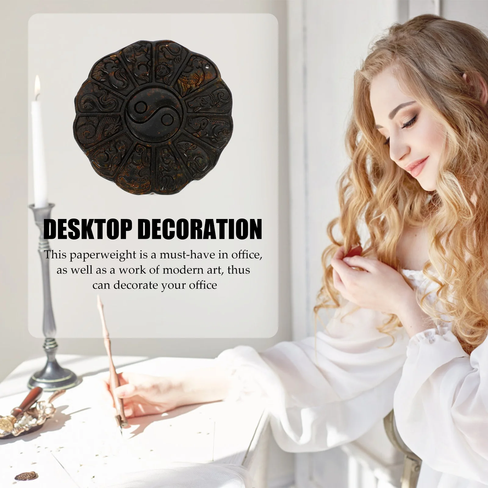 1Pcs Ink Stone Zodiac Design Paper Weight for Office Desk Decor Calligraphy Tool Craft Ornament Students Gift Retro Art