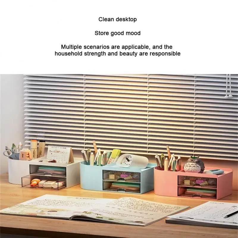 صندوق تخزين درج إبداعي ، زخارف شفافة ، حامل قلم بسيط ، سلة ذات سعة كبيرة ، ديكور سطح المكتب