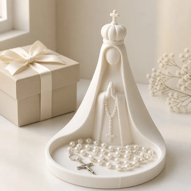 3D Printed Image of The Virgin Mary in Prayer, Rosary Prayer Beads Storage Tray, Home Offering Ornament