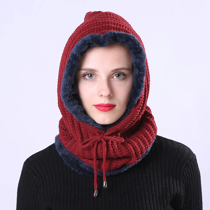 Knitted Warm Men and Women Pullover Hat Scarf Striped Fashion One-piece Padded Thickened Cycling Ear Protection Cap