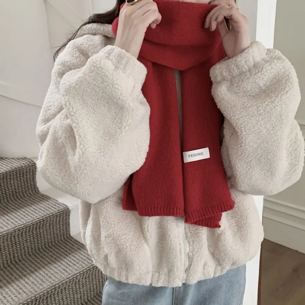 Retro Letter Wool Scarf Wool Scarves Long Shawl Knitted Scarf Korean Style Scarves Solid Color Winter Cashmere Scarves Women/Men