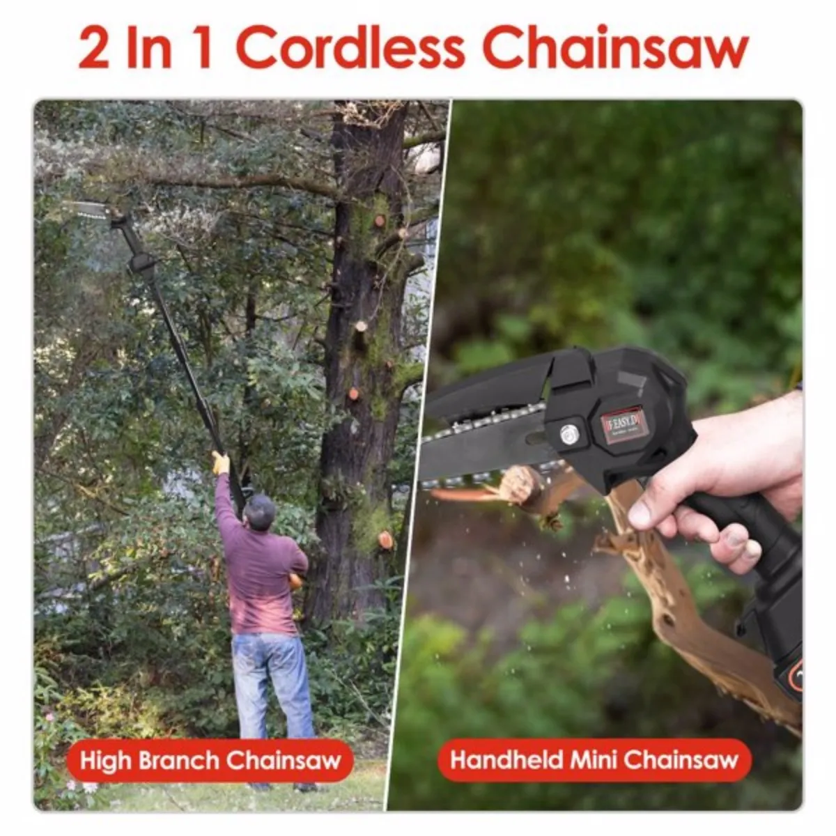 2-in-1 Cordless Pole Saw Brushless Mini Chainsaw Cordless with Pole 21500mAh Batteries Powered Pole Saws for Tree Trimming