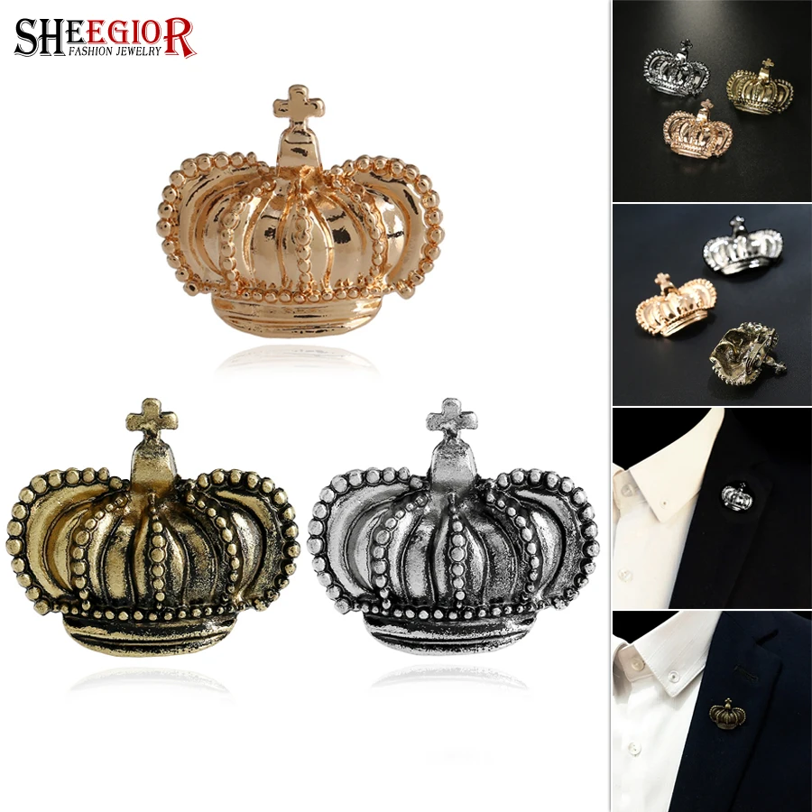 Vintage Small Crown Brooches for Women Men Badge Fashion Bronze/Gold/Retro Silver color Brooch Lapel Pins Metal Accessories Gift