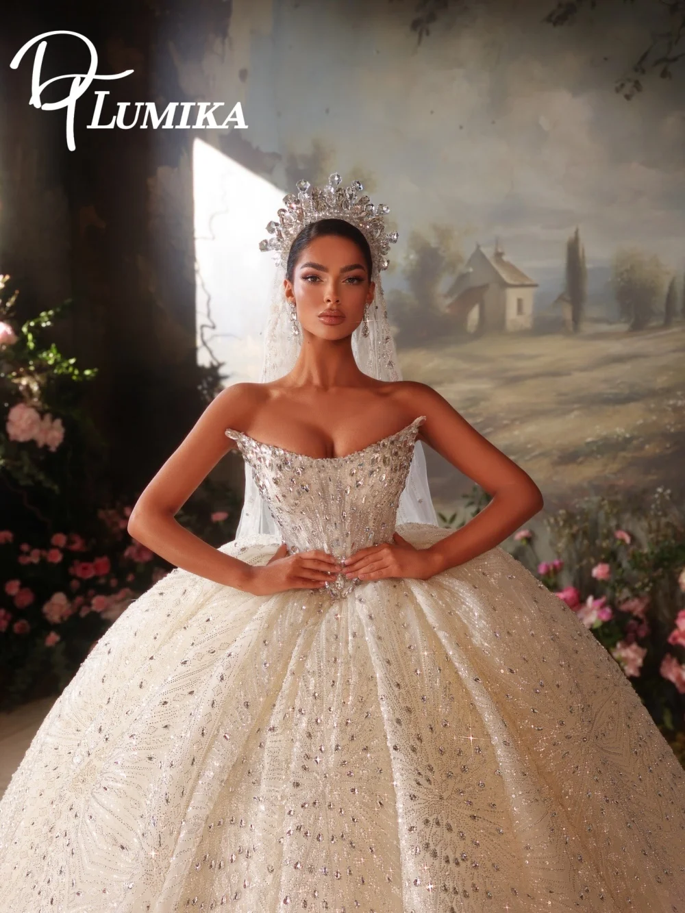 Regal Wedding Dress 2026 Sweetheart Neck Crystal Beaded Sparkly Glitter Tulle Floor Length Bridal Gown  Vestidos De Novia