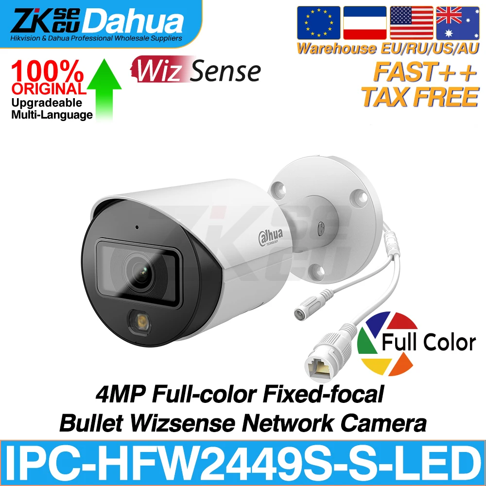 

Dahua Original IPC-HFW2449S-S-LED 4MP Lite Full-Color Bullet Wizsense Network IP Camera Built-in MIC SD Slot POE IP67 SMD Plus