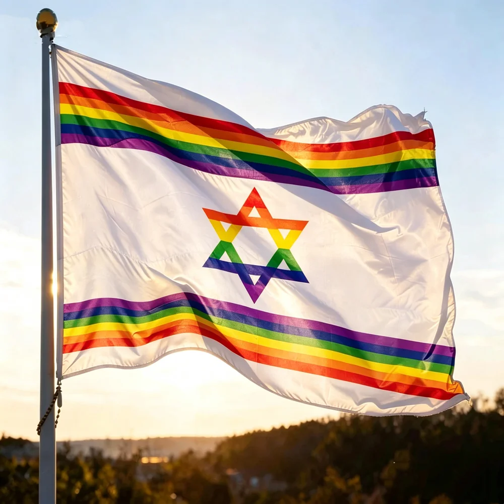 Rainbow Star of David Flag 2x3ft 3x5ft Polyester Hanging Banner, White Background Rainbow Stripes Hexagram Flag Outdoor Decor