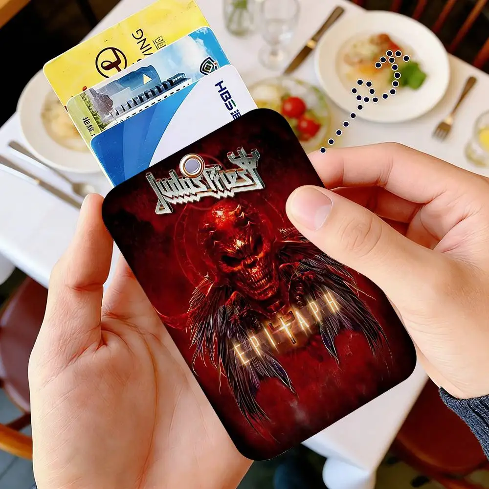 J-Judas P-Priest Heavy metal band 1Pc Access Card Case Leather Card Holder Keychain Key Ring Door Access Tags ID Card Case