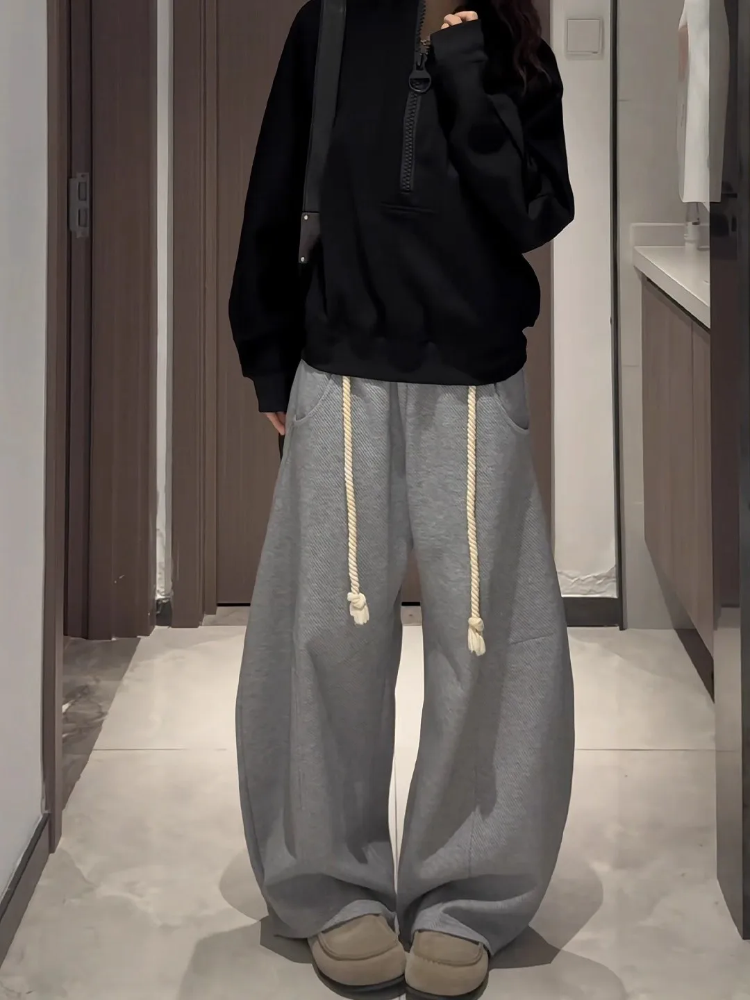 

ey Wide Leg Knife Sport Pants Women's Autumn Winter New Sle Drape Straight Loose Casual Floor-Length Sweatpants