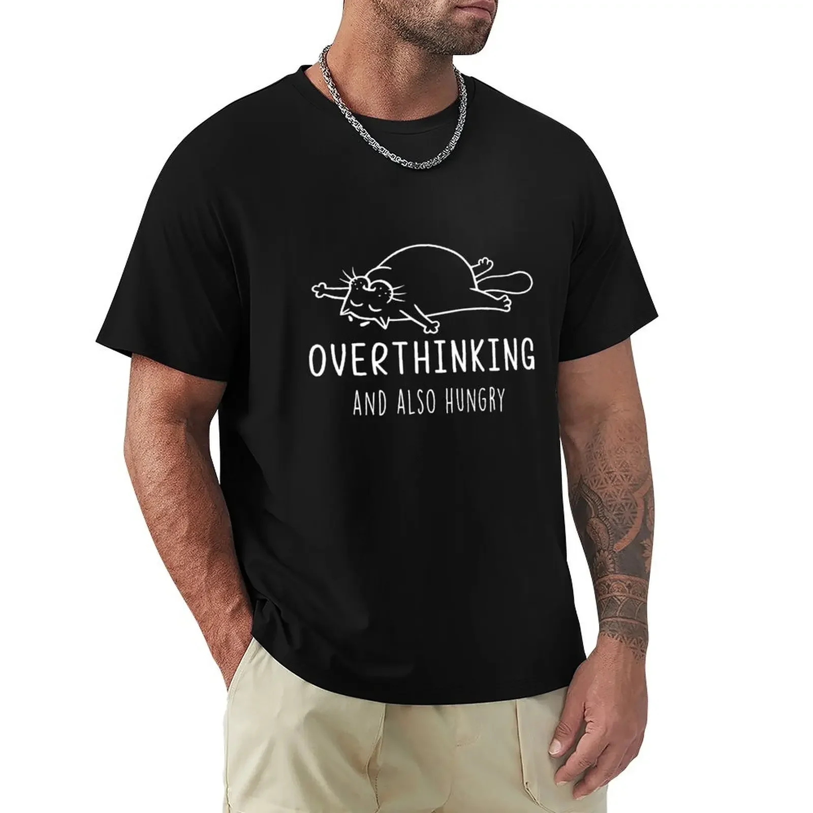 overthinking and also hungry ; cat lover T-Shirt oversized graphic tee shirts graphic tee heavyweights shirts graphic tee men