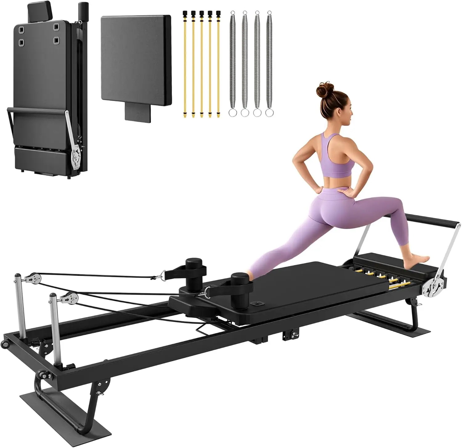 

91.5" Foldable Pilates Reformer Machine with Jump Board & Dual Resistance – Adjustable Reformer Pilates Machine for Full-Body