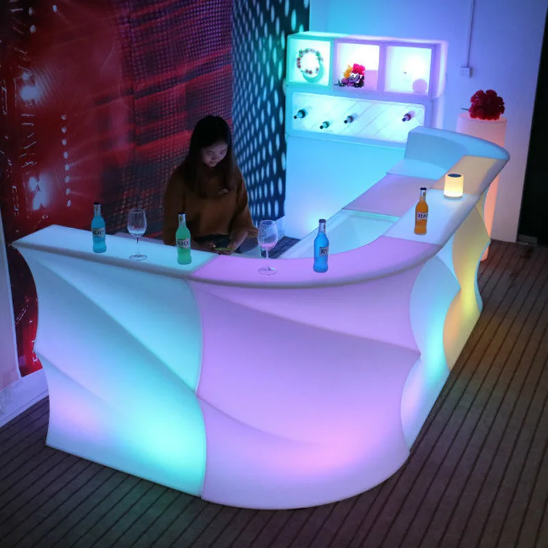 LED Corner Bar With Light Wave Bar Counter 80*80*110cm Bar Furniture Direct Charging LED Light Bar Table With Remote Control