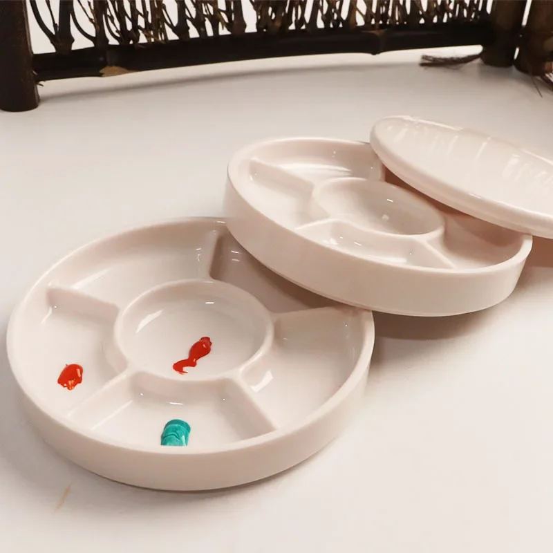 Paleta redonda de porcelana de imitación con tapa, pigmento Gouache, pintura de acuarela y caligrafía, bandeja de pintura blanca, suministros de arte