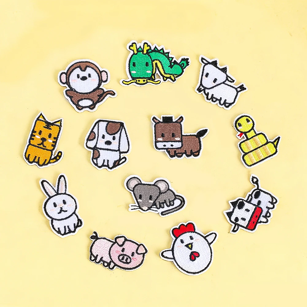 12 chinesische Tierkreiszeichen-Stickerei-Aufnäher zum Aufbügeln für Kinderkleidung, Rucksack, Hut, Dekoration, Geschenk für Kinder, Geburtstag, Neu – Detail 1