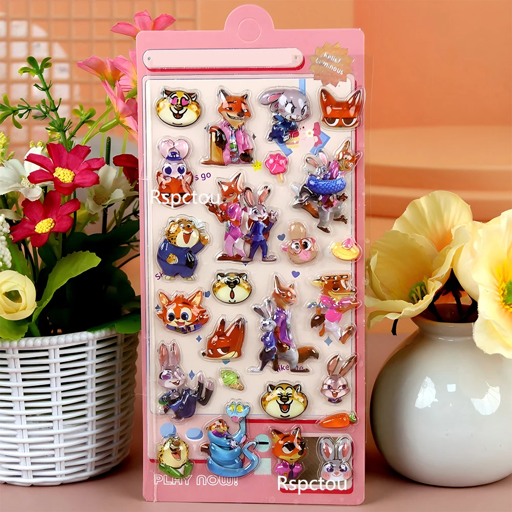 Urocze naklejki 3D z filmu Disney Zootopia, kawaii naklejki z bąbelkami, Judy Nick, anime, dekoracje, naklejki z bąbelkami, zabawki, prezenty