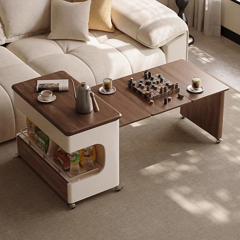Living room small apartment multi-functional coffee table, mobile trolley, folding telescopic lifting household side cabinet