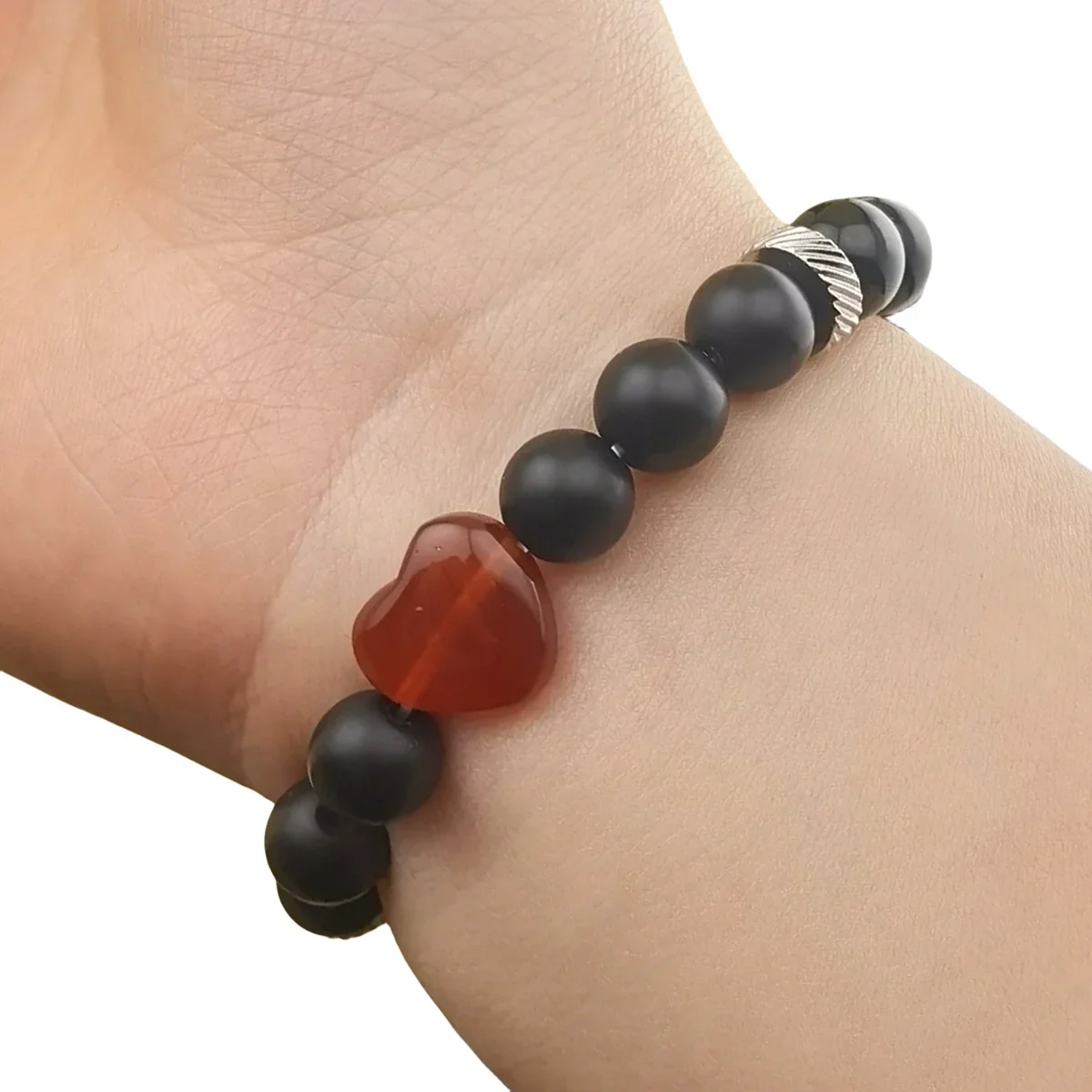 JOYA GIFT Natural Gemstone Healing Heart Bracelets for Women 8MM Men Black Onyx Protection Release Anixiety Bring Lucky Love