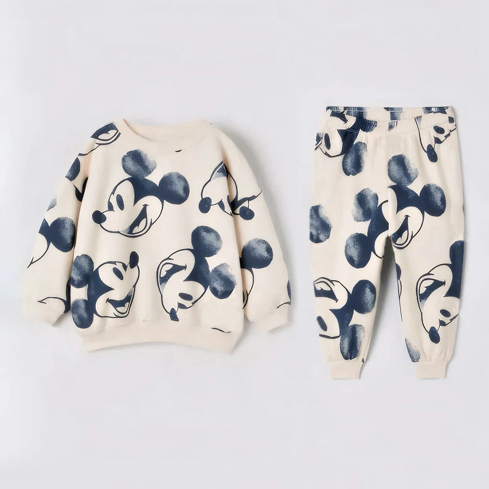 2Pcs Baby Boy Clothes Set Mickey Long Sleeve Kids Sweatshirts + Pants Spring Autumn Toddler Baby Girl Tracksuit Clothing