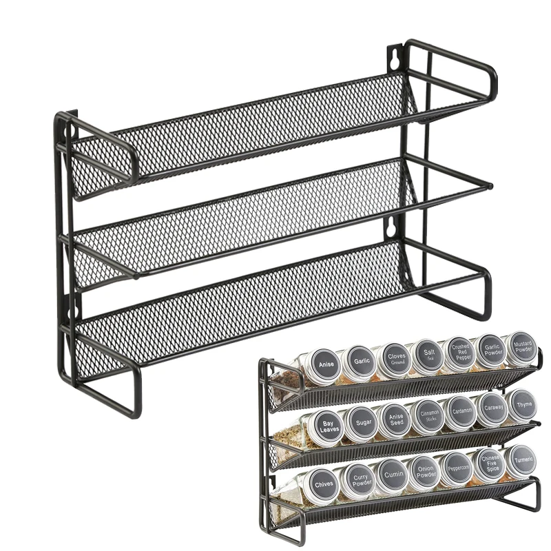 

3 Tier Spice Rack Organizer holds 21 bottles for Countertop Cabinet Pantry/Wall Door Mount Iron Spice Holder Kitchen Spice Stand