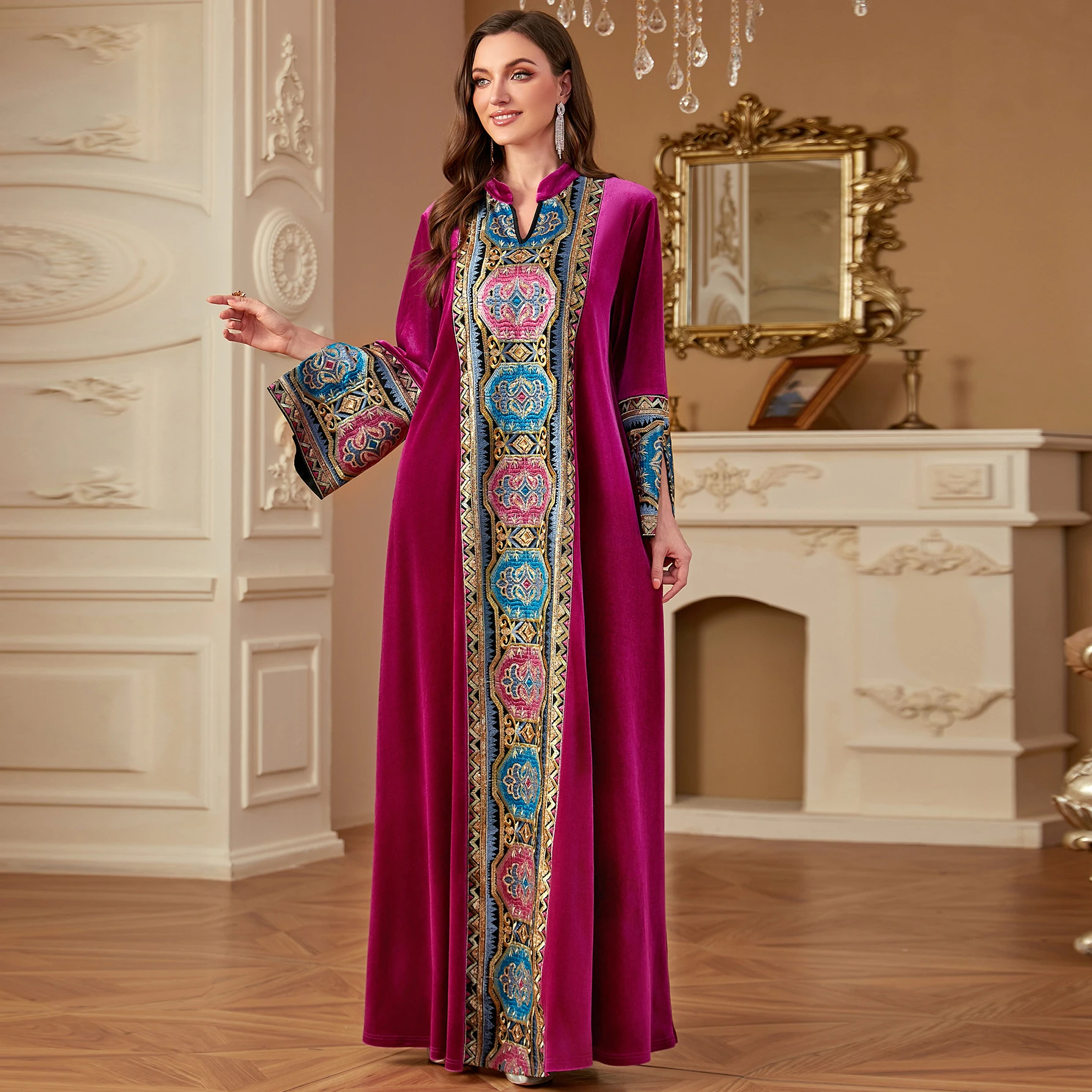 

UNI Velvet Muslim Fashion Dubai Abaya Women Dress Long Dresses Women Islam Clothing Abayas Musulman Robe