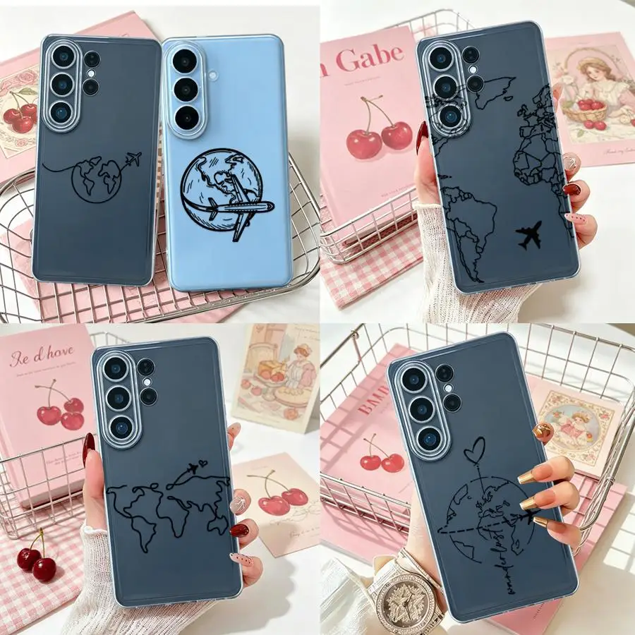 Airplane Map Art Case for Samsung Galaxy S26 Ultra Note 20 Ultra 10 S23 S21 S20 Plus S26 S24 S25 Edge S22 FE Phone Cover