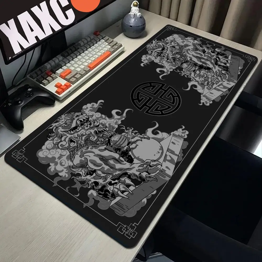 HYBXAXC Large 900x400 Desk Mat Jadeite Mouse Pad Accessories Stone Lion Mousepad Gamer Mechanical Keyboard Mouse Mat Office Pads