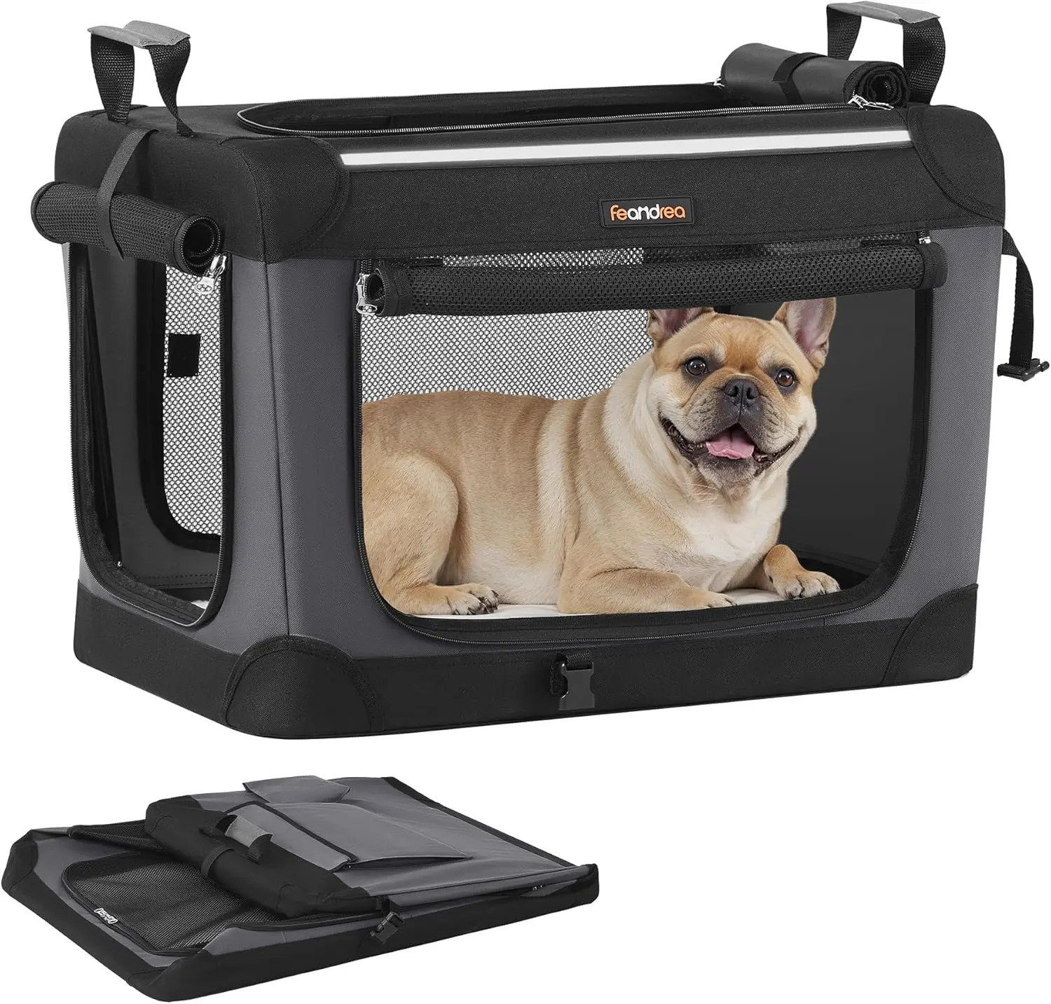 

24-дюймовый портативный ящик для собак для маленьких собак, складная переноска для путешествий с сетчатыми дверцами, ручками, карманом для хранения