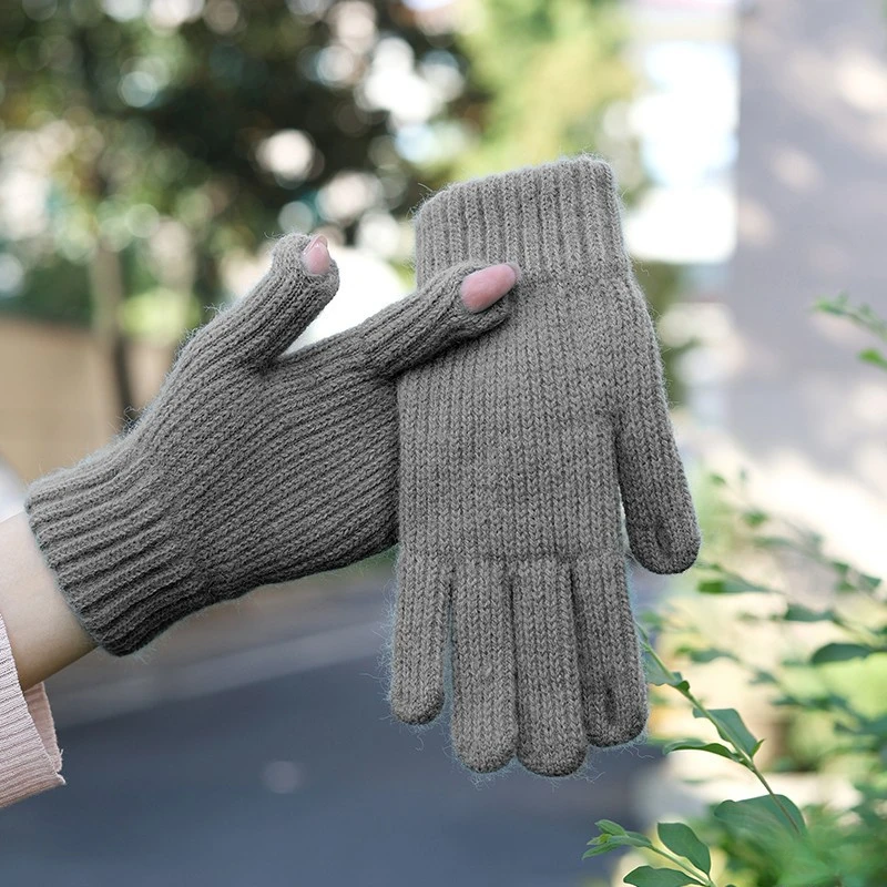 Touch Screen Gloves for Playing Phone Women Winter Thicken Warm Knitted Stretch Gloves Full Finger Outdoor Skiing Gloves Unisex