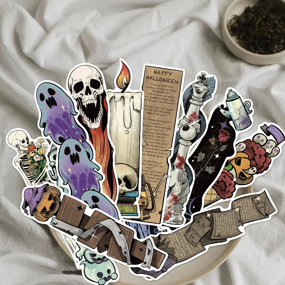 30PCS Retro Halloween Ghost Fun Bookmark Cards Reading Laptop Luggage Graduation Student Graffiti Stationery Page Bookmarks