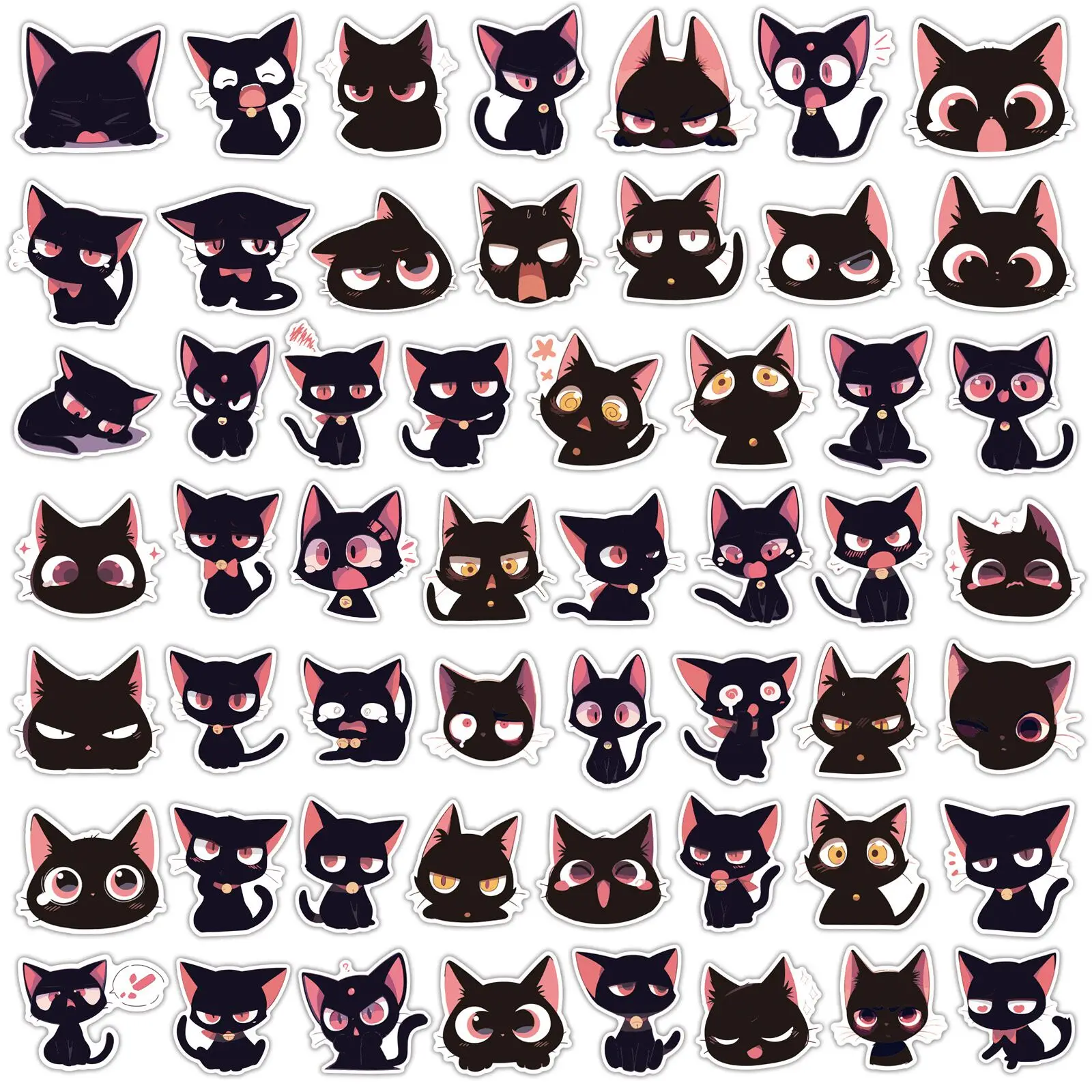 10/55PCS Cute Funny Black Cat Meme Stickers Kawaii Briquette Sticker Decals DIY Fridge Luggage Laptop Phone Notebook Skateboard