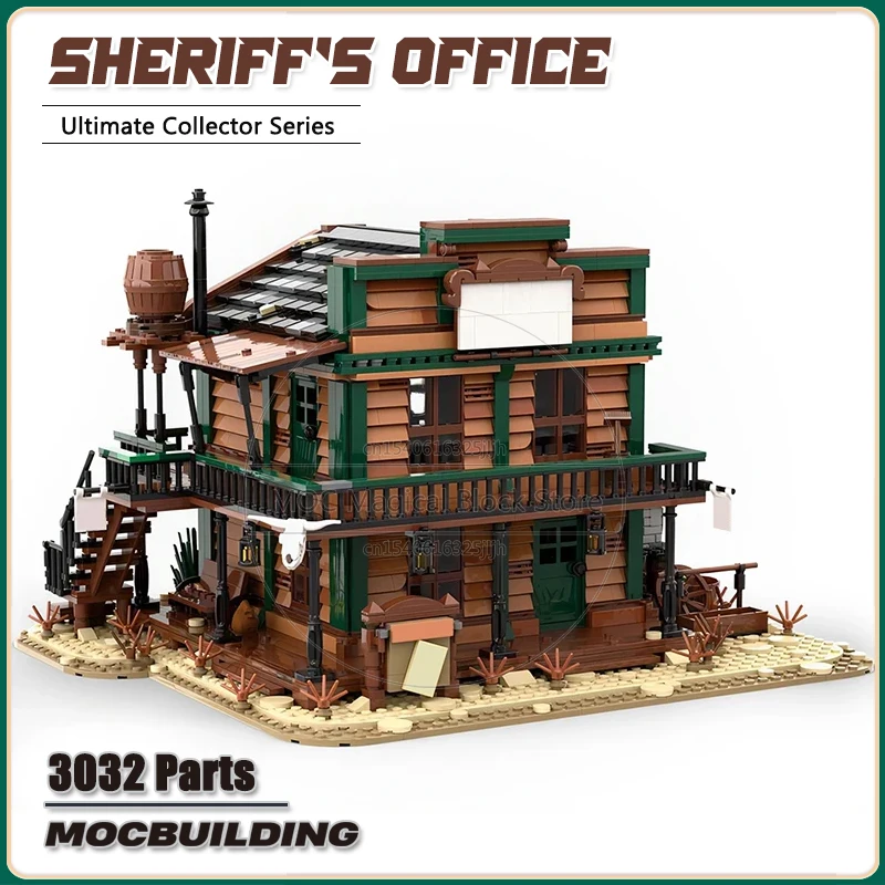 MOC Action Game Wild West Sheriff's Office Building Blocks Modular Streetscape Technology Bricks DIY Assembly Collection Toy