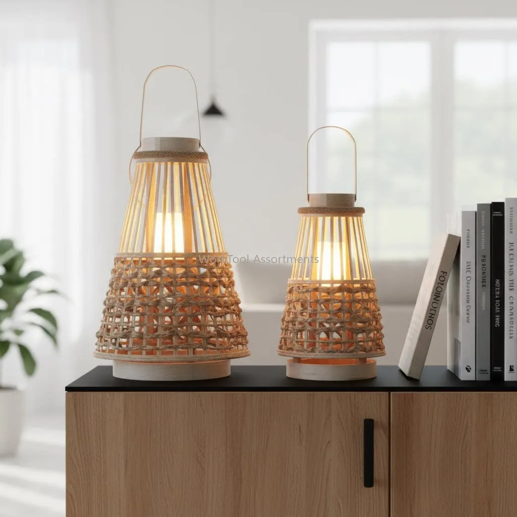 Bamboo woven rattan decorative desk lamp, home living room bedroom bedside ambient lamp, handheld lantern ornament