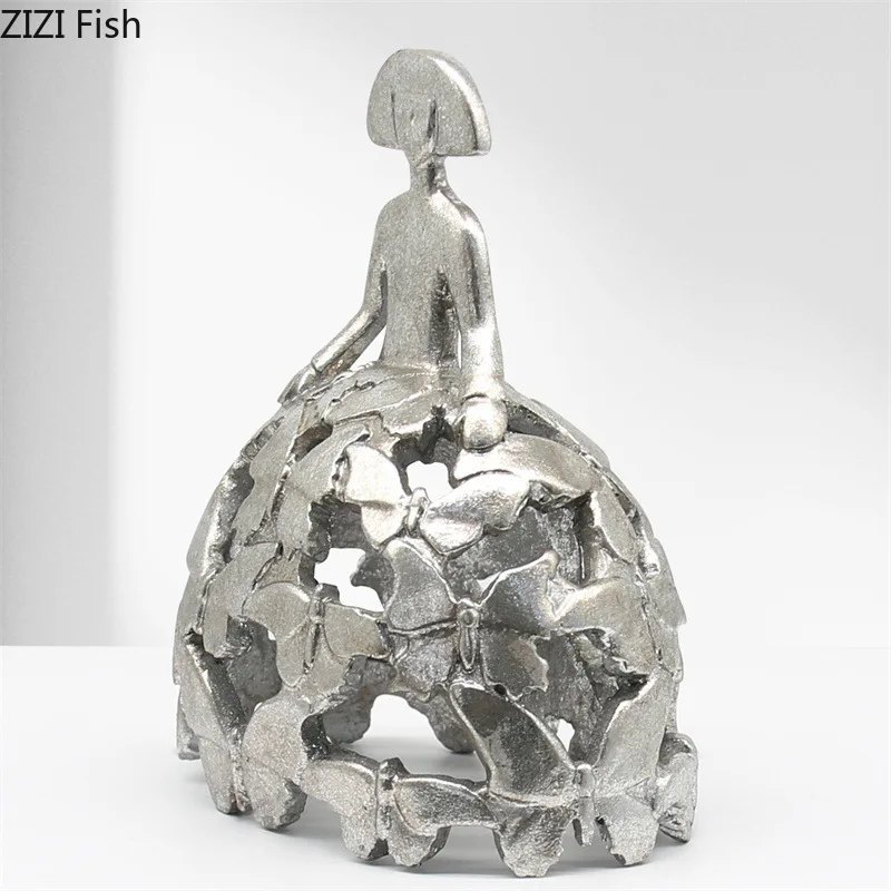 Princess Resin Ornament Silver Girl Statue Figure Sculpture Character Ornaments Desktop Decoration Female Model Figurines Crafts