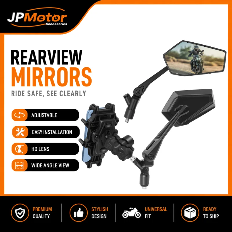 Motorcycle Mirrors Rotatable Rear View Mirror 10MM Universal For Honda Yamaha ATV HD Vision Side Mirror With Phone Holder
