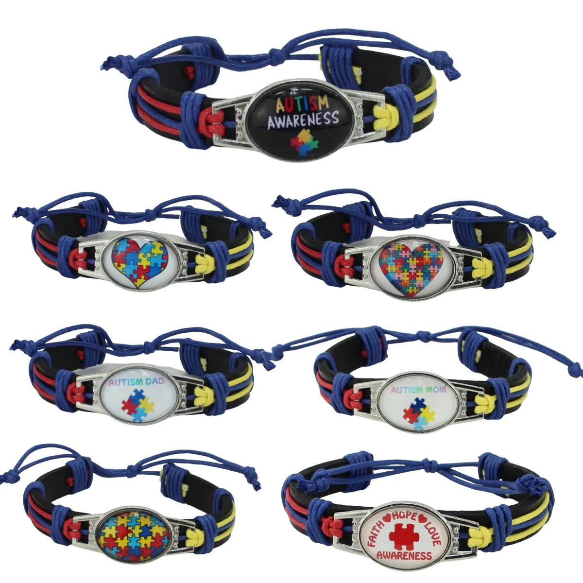 1-piece Autism Mom Dad autism family bracelet jigsaw puzzle heart leather wax rope woven bracelet charity support accessory