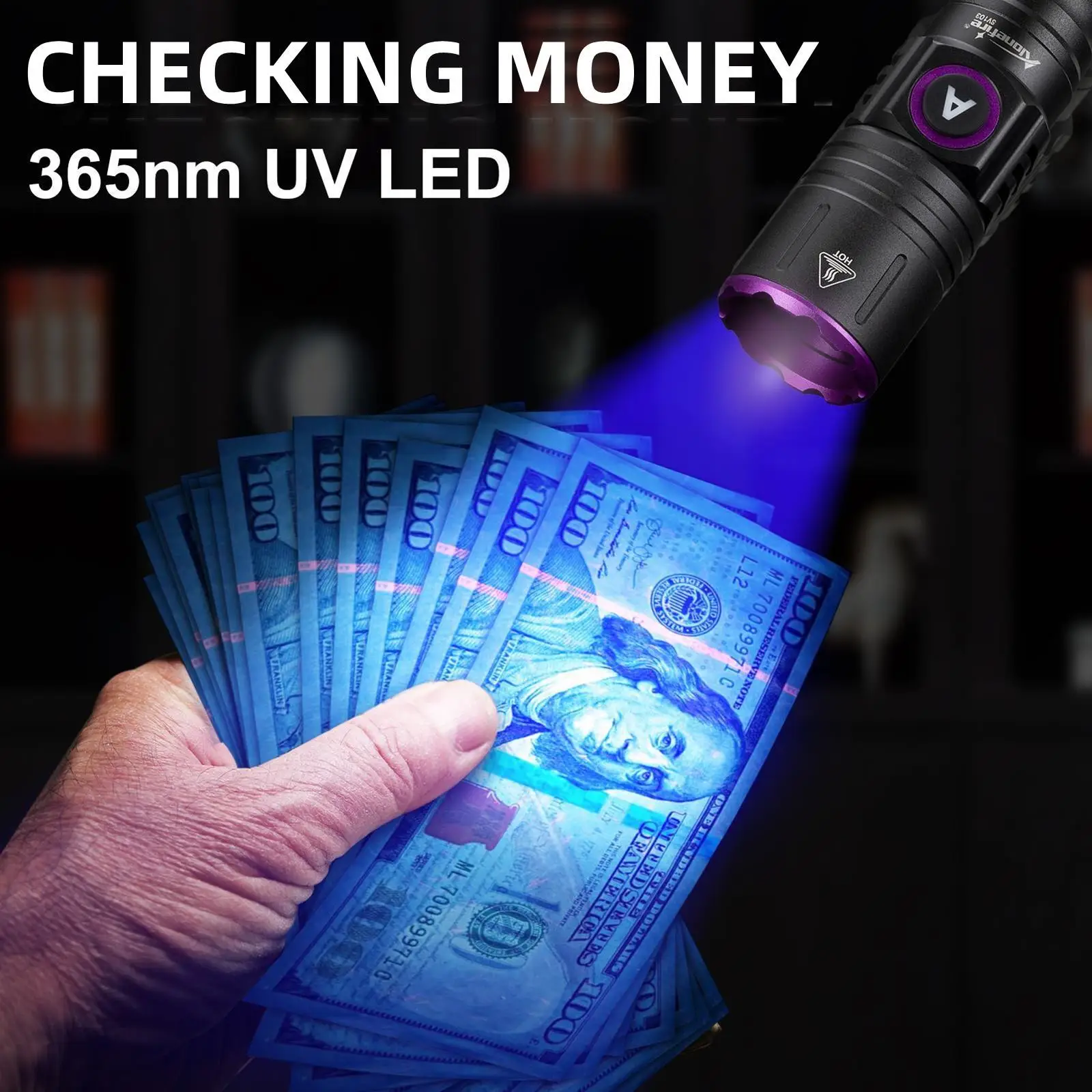 Linterna UV de luz negra USB 365 nm para tinta invisible - imagen 3