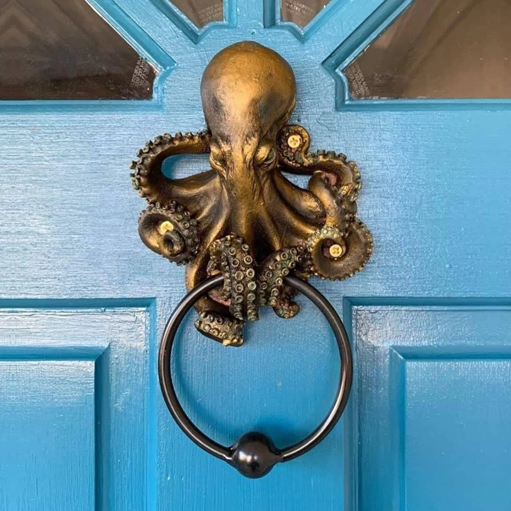 Resin Crafts Octopus Knocker Hooking Wall Background Decoration Realistic Sculpture Home Accessories