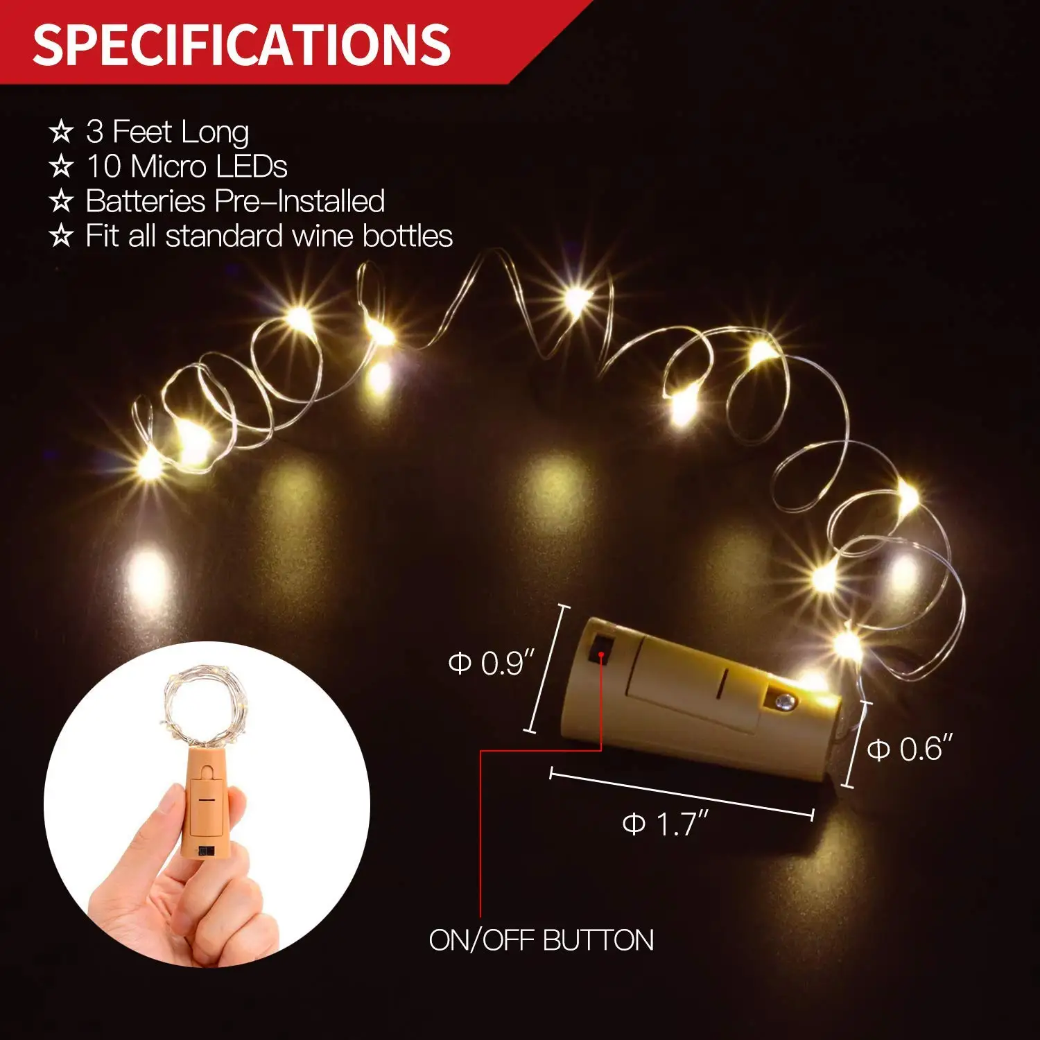 10pcs LED Wine Bottle Cork String Lights Garland Wine Bottle Fairy Lights Holiday Christmas Decoration Copper Wire Lights String