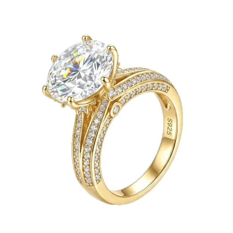 Lab‑Grown Diamond‑Quality 5‑Carat Moissanite Engagement Ring, crafted in S925 Silver with Gold Plating – Custom Orders & Wholesa