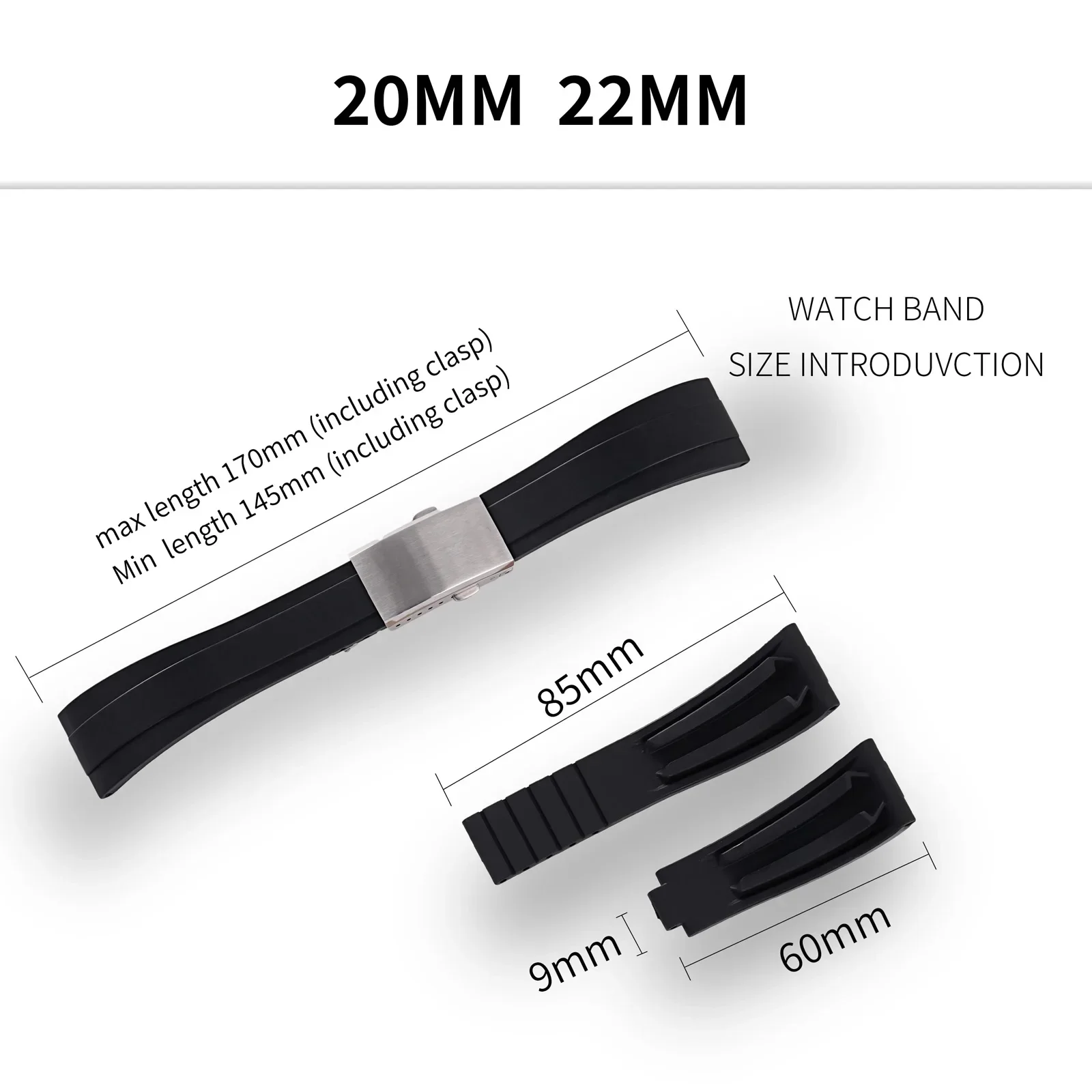 Watchdives Cuttable Watchband 20mm 22mm Fast Release Comfortable TPU Premium Rubber Strap with Folding Buckle Watch Accessories