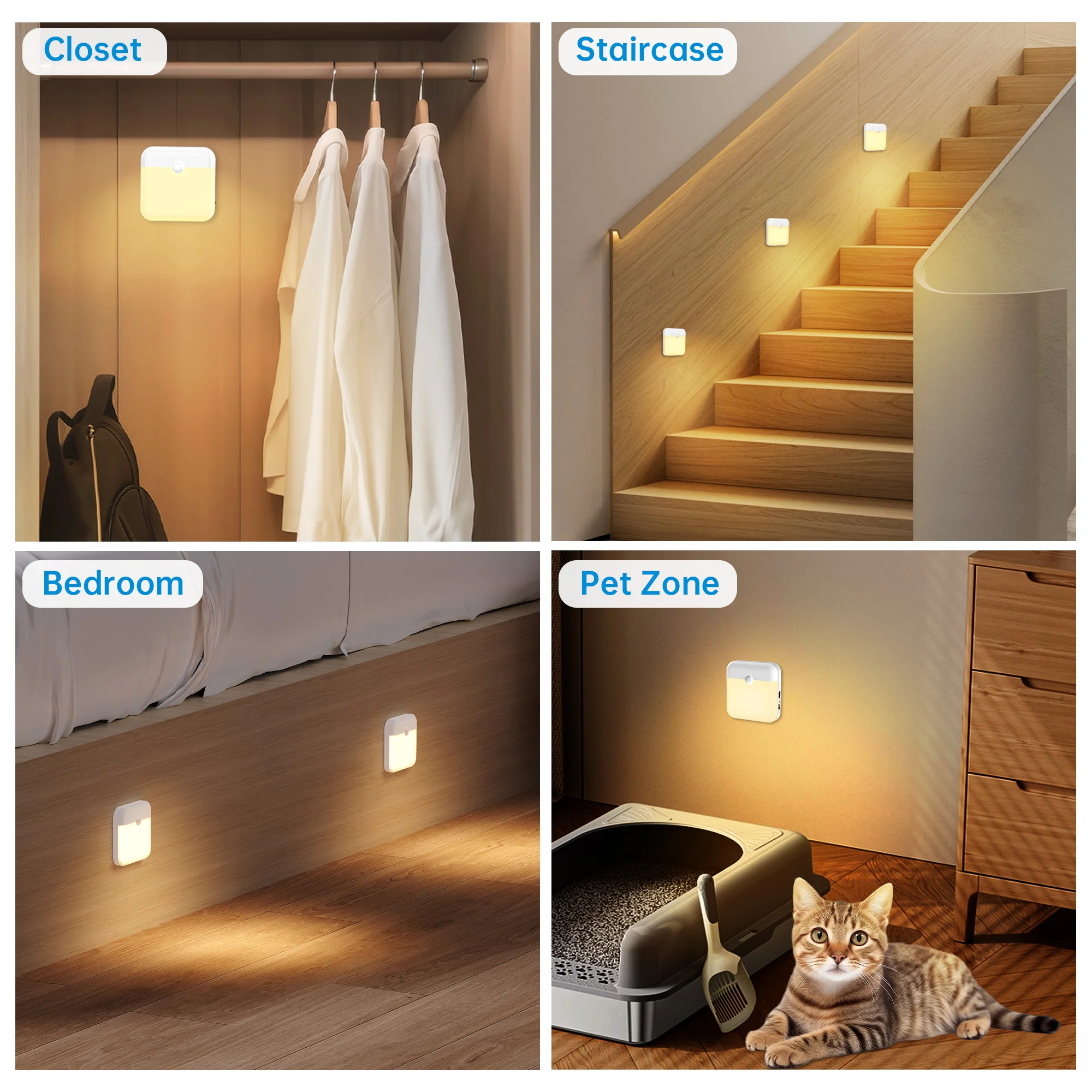 Bild 4: PZSUNLY Quadratische LED-Bewegungssensor-Unterbauleuchte Typ-C Wiederaufladbare Magnetische Dimmbare Nachtlampe für Küche, Schlafzimmer, Treppe, Flur, Kleiderschrank, Schrank