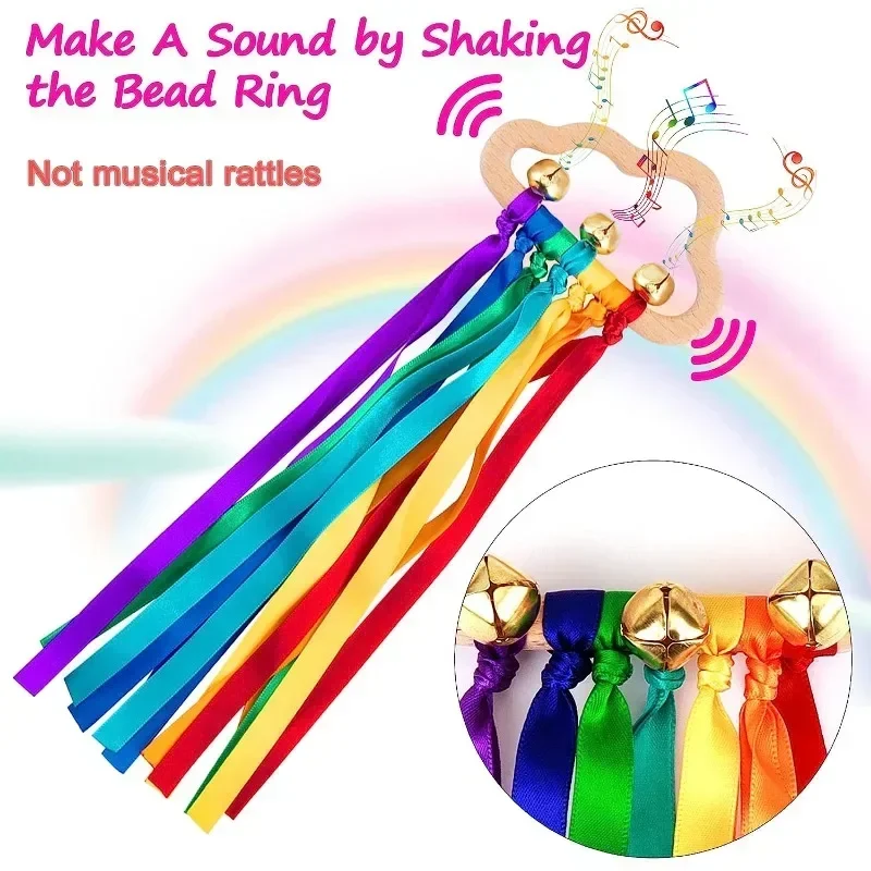

Детские сенсорные деревянные игрушки-погремушки, радужная лента, кольцо, игрушки, деревянные погремушки, молярный круг, сенсорная игрушка Монтессори для малышей