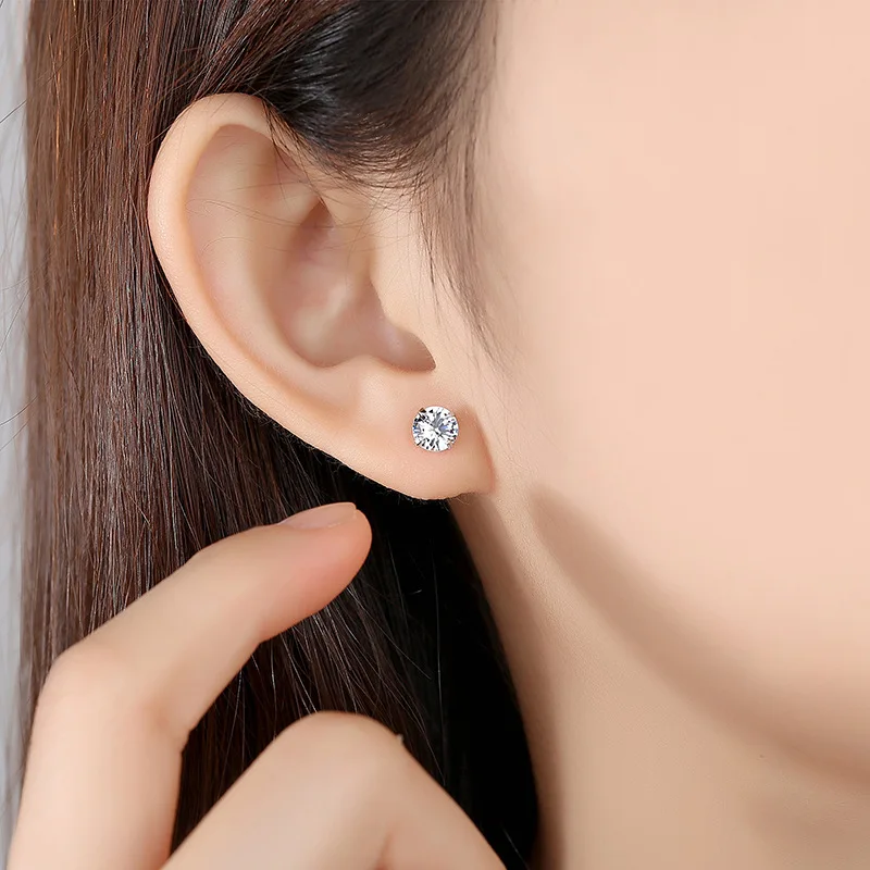 FLOWS 925 Sterling Silver Four Claw Zircon Stud Earrings 3-10mm Simple Earrings For Women Men pendientes mujer Jewelry Wholesale